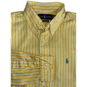 Ralph Lauren Classic Fit Yellow Aqua Stripe Oxford Y2K Shirt Men's 15.5 34/35